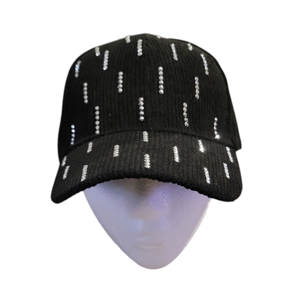 Bon Voyage Black Corduroy Bling Embellished Hat